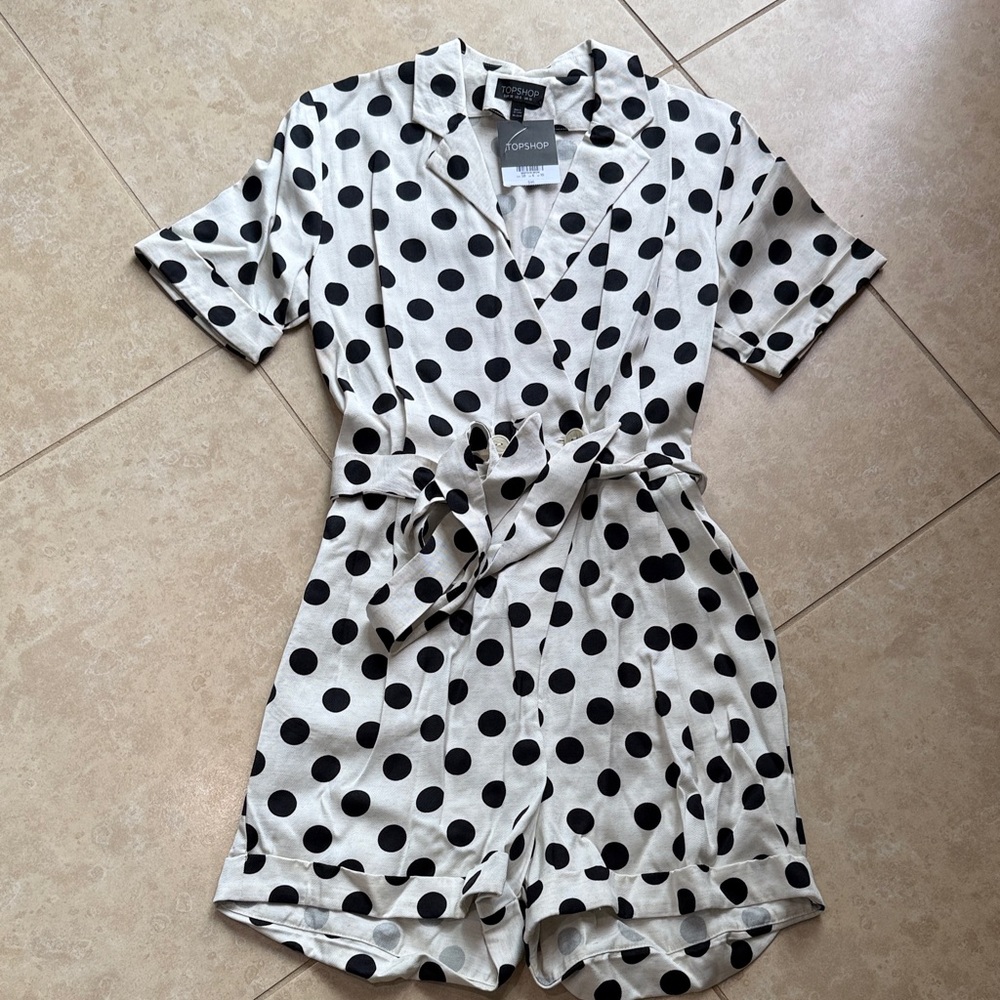 Topshop Black & White Polka Dot Wrap Romper